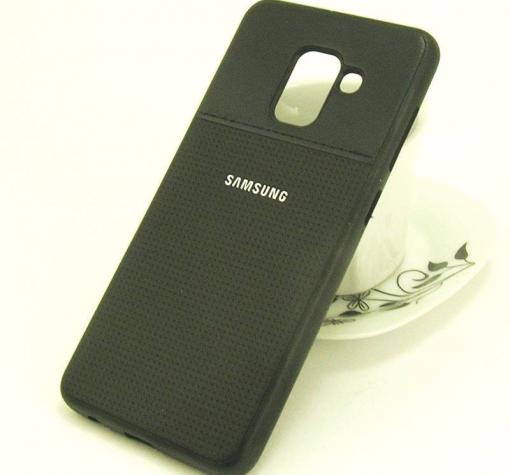 Луксозен силиконов калъф / гръб / TPU за Samsung Galaxy A8 2018 A530F - черен / имитиращ кожа