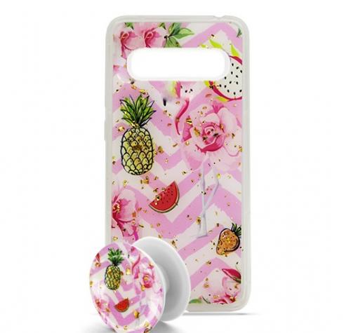 Луксозен силиконов калъф / гръб / TPU Summer Breeze с Popsocket за Samsung Galaxy S10 Plus - Pink Summer