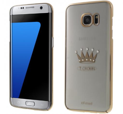 Луксозен твърд гръб X-FITTED Swarovski Diamond за Samsung Galaxy S7 Edge G935 - прозрачен със златист кант / Crystal Icon Pro Crown