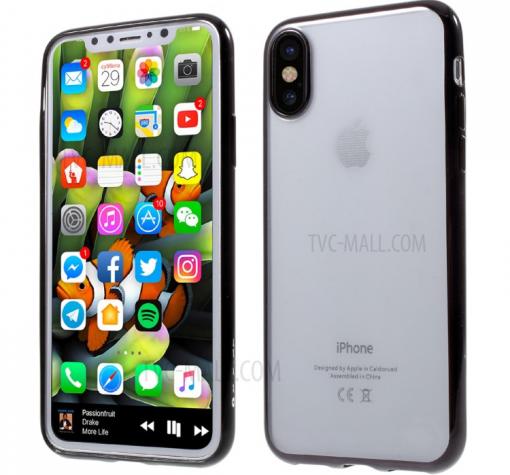 Оригинален силиконов калъф / гръб / TPU G-Case Plating за Apple iPhone XS MAX - прозрачен / черен кант