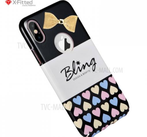 Луксозен твърд гръб с камъни SWAROVSKI за Apple iPhone X - сърца / златна панделка — снимка 2