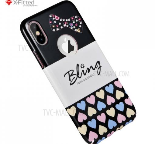 Луксозен твърд гръб с камъни SWAROVSKI за Apple iPhone X - сърца / панделка — снимка 2