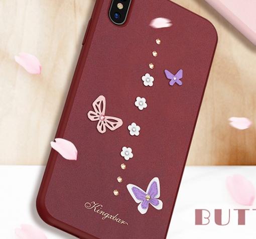 Луксозен твърд гръб със силиконов кант KINGXBAR Swarovski Diamond за Apple iPhone XS Max - червен / Butterfly — снимка 2