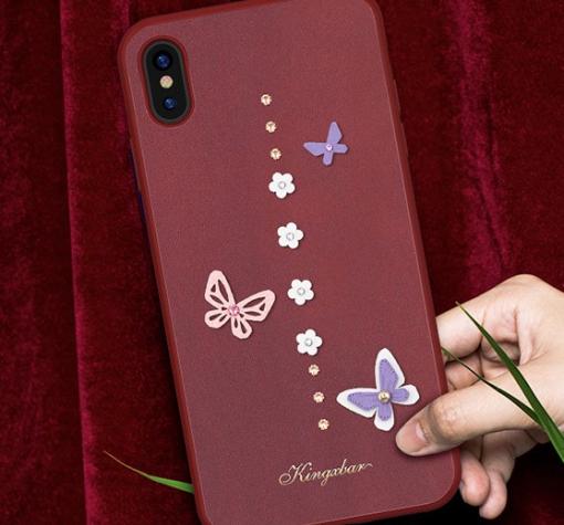 Луксозен твърд гръб със силиконов кант KINGXBAR Swarovski Diamond за Apple iPhone XS Max - червен / Butterfly