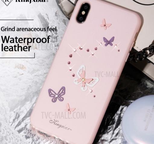 Луксозен твърд гръб със силиконов кант KINGXBAR Swarovski Diamond за Apple iPhone XS Max - розов / Butterfly — снимка 2