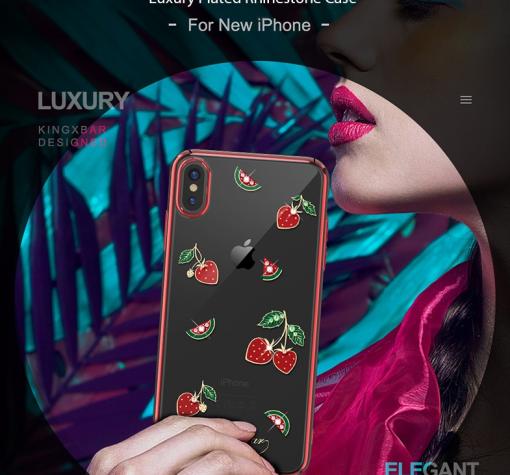 Луксозен твърд гръб KINGXBAR Swarovski Diamond за Apple iPhone XS Max - прозрачен / червен кант / плодове — снимка 2