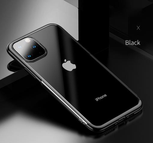 Луксозен силиконов калъф / гръб / TPU за Apple iPhone 11 - прозрачен / черен кант