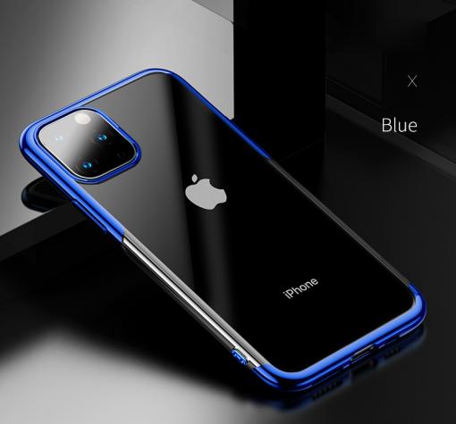 Луксозен силиконов калъф / гръб / TPU за Apple iPhone 11R - прозрачен / син кант