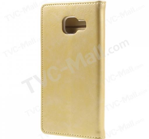 Луксозен кожен калъф със стойка MERCURY GOOSPERY за Samsung Galaxy A3 2016 A310 - златист / Blue Moon Flip — снимка 2