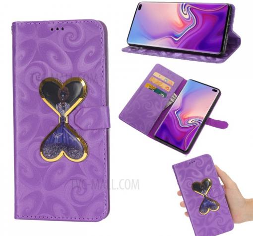 Луксозен кожен калъф Flip тефтер със стойка за Samsung Galaxy S10 - лилав / пясъчен часовник