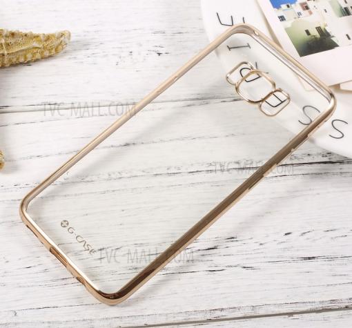 Оригинален силиконов калъф / гръб / TPU G-Case Plating за Samsung Galaxy S8 Plus G955 - прозрачен / златист кант — снимка 2