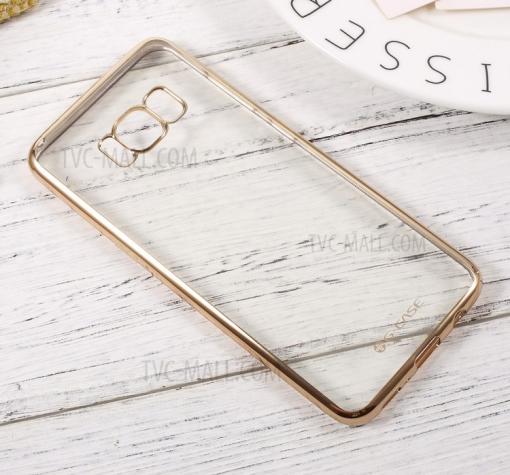 Оригинален силиконов калъф / гръб / TPU G-Case Plating за Samsung Galaxy S8 Plus G955 - прозрачен / златист кант — снимка 3