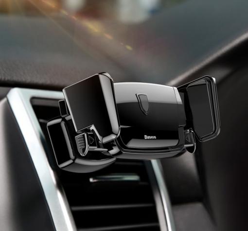 Универсална стойка за кола Baseus Robot Auto Clip Car Mount за Samsung, Apple, Huawei, Lenovo, LG, HTC, Sony, Nokia, ZTE - черна / въртяща се на 360 градуса — снимка 2