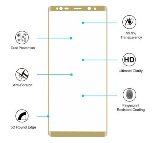 Оригинален извит стъклен протектор / 3D full cover Tempered glass screen protector / за Samsung Galaxy Note 8 N950 - златен — снимка 2