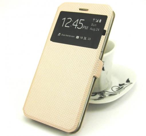 Кожен калъф Flip тефтер S-View със стойка за Samsung Galaxy J5 J500 - златист / ромбове / Flexi