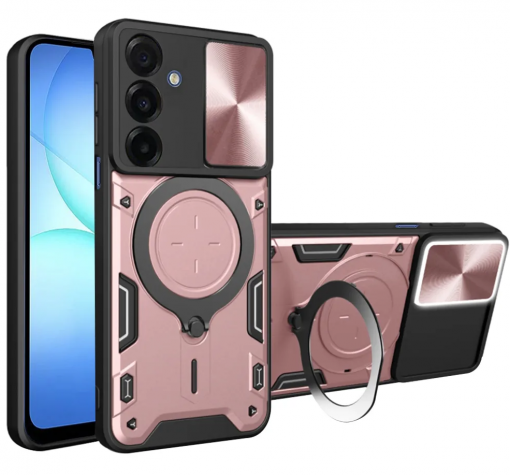 Удароустойчив твърд гръб / Кейс Defender Armor Ring Magnetic Holder lens cover Samsung Galaxy A57 - розов