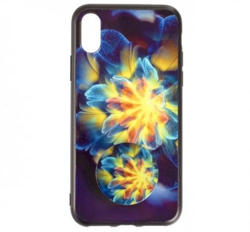 Луксозен силиконов калъф / гръб / TPU с Popsocket за Apple iPhone X / iPhone XS - жълто цвете / абстрактен
