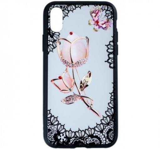 Силиконов калъф / гръб / TPU за Apple iPhone X / iPhone XS - роза / пеперуда