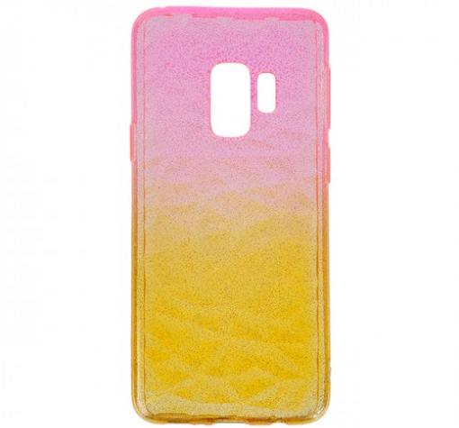 Луксозен силиконов калъф / гръб / TPU за Samsung Galaxy S9 G960 - призма / розово и жълто / брокат