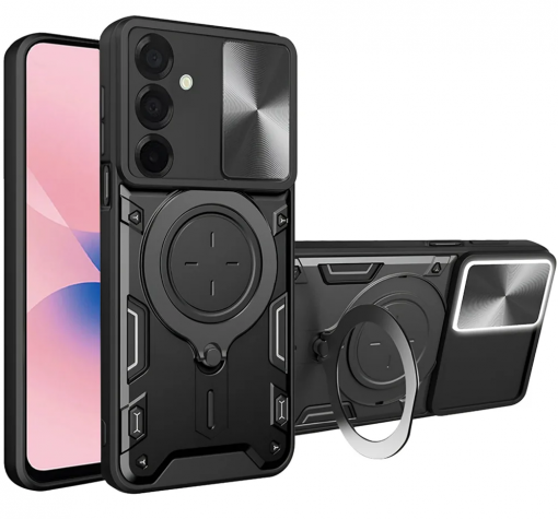Удароустойчив твърд гръб / Кейс Defender Armor Ring Magnetic Holder lens cover Samsung Galaxy A57 - черен