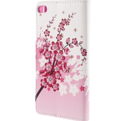 Кожен калъф Flip тефтер със стойка за Huawei Ascend P8 - Peach Blossom — снимка 3