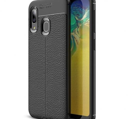 Луксозен силиконов калъф / гръб / TPU за Samsung Galaxy A20e - черен / имитиращ кожа