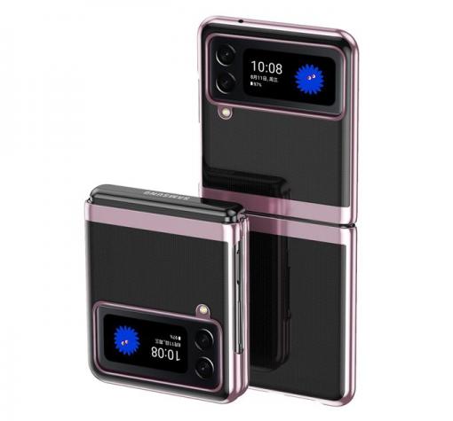 Луксозен кейс Plating Case за Samsung Galaxy Z Flip3 5G - прозрачен / Rose Gold кант