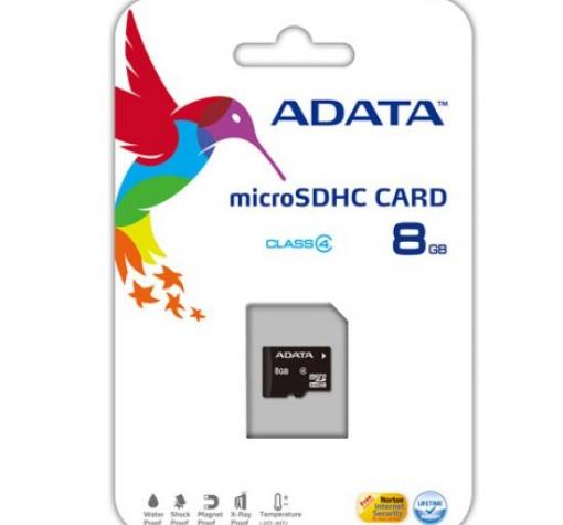 Карта памет Micro SDHC Card ADATA 8GB + Micro SD Adapter Class 4