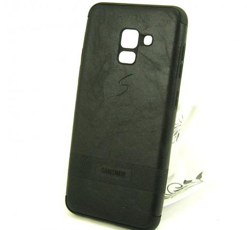 Луксозен силиконов калъф / гръб / TPU за Samsung Galaxy A8 2018 A530F - черен / кожа