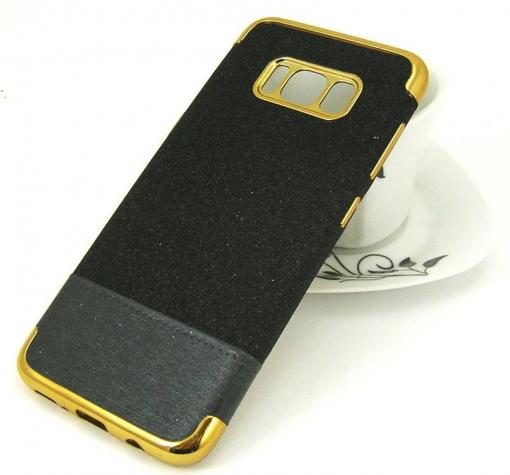 Луксозен силиконов калъф / гръб / TPU за Samsung Galaxy S8 Plus G955 - черен / брокат / кожа
