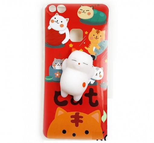 Луксозен силиконов калъф / гръб / TPU 4D Squishy за Huawei P10 lite - червен / Cat