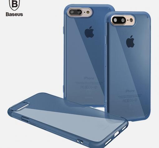 Оригинален силиконов калъф / гръб / TPU Baseus Simple Series Clear Case за iPhone 7 / iPhone 8 - син