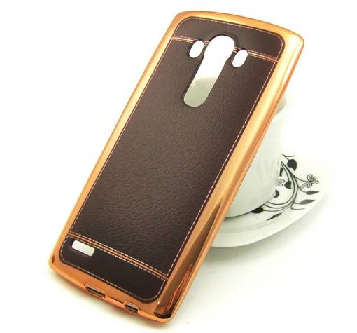 Луксозен силиконов калъф / гръб / TPU за LG G4 - тъмно кафяв / имитиращ кожа