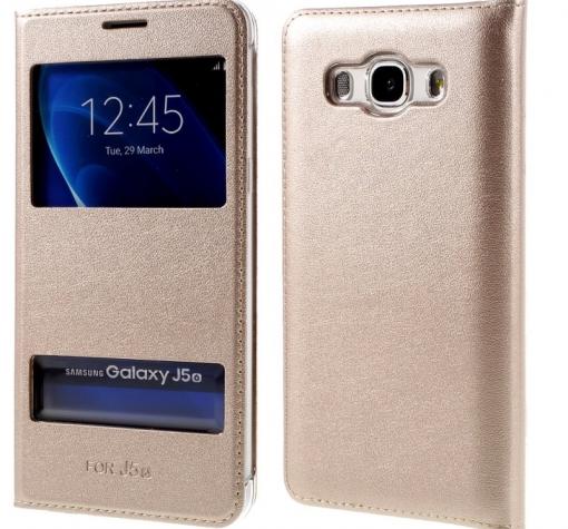 Кожен калъф Flip тефтер S-view за Samsung Galaxy J5 2016 J510 - златист