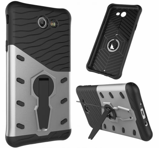 Силиконов гръб TPU Hybrid Armor с твърда част и стойка за Samsung Galaxy J7 2017 J730 - черен / сив