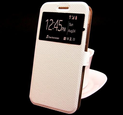 Кожен калъф Flip тефтер S-view със стойка за Nokia 6 2017 - бял / Flexi