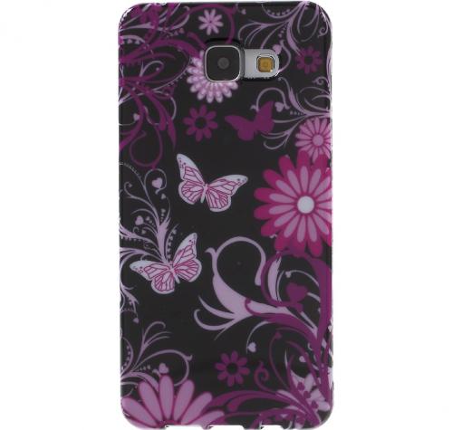 Силиконов калъф / гръб / TPU за Samsung Galaxy A5 2016 A510 - черен / розови цветя и пеперуди