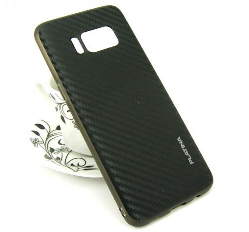 Луксозен твърд гръб PLATINA със силиконов кант за Samsung Galaxy S8 Plus G955 - черен / carbon