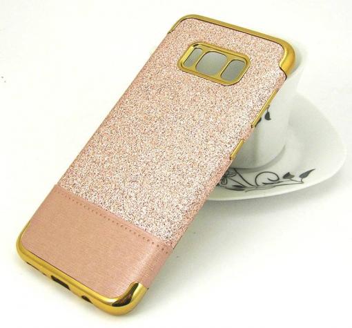 Луксозен силиконов калъф / гръб / TPU за Samsung Galaxy S8 G950 - Rose Gold / брокат / кожа