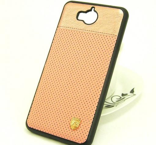 Луксозен кожен твърд гръб AIRBIRD със силиконов кант за Huawei Y5 2017 / Y6 2017 - Rose Gold / Grid