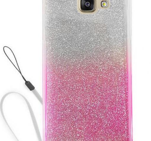 Луксозен силиконов калъф / гръб / TPU 3D за Samsung Galaxy A5 2016 A510 - розов / прозрачен / сив брокат / миши ушички / 2в1