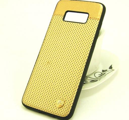 Луксозен кожен твърд гръб AIRBIRD със силиконов кант за Samsung Galaxy S8 G950 - златист / Grid