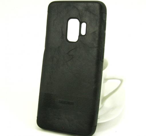 Луксозен силиконов калъф / гръб / TPU за Samsung Galaxy S9 G960 - черен / кожа