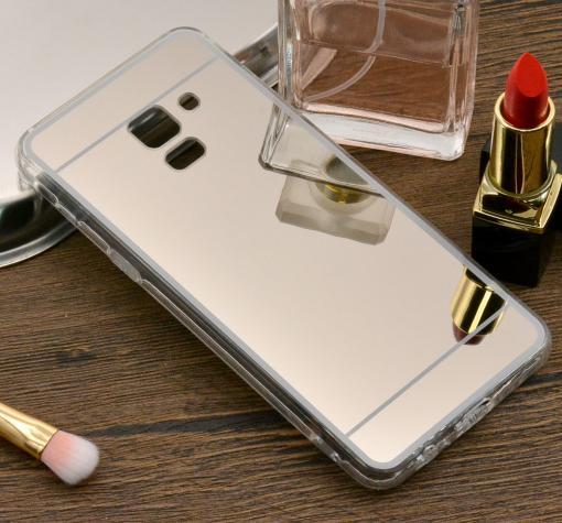Луксозен силиконов калъф / гръб / TPU за Samsung Galaxy A8 2018 A530F - сребрист / огледален