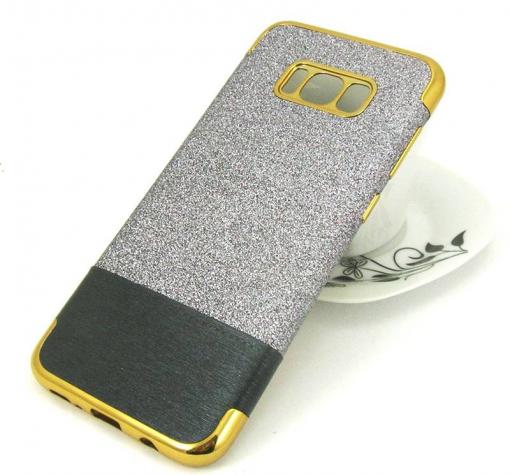 Луксозен силиконов калъф / гръб / TPU за Samsung Galaxy S8 Plus G955 - сив / брокат / кожа
