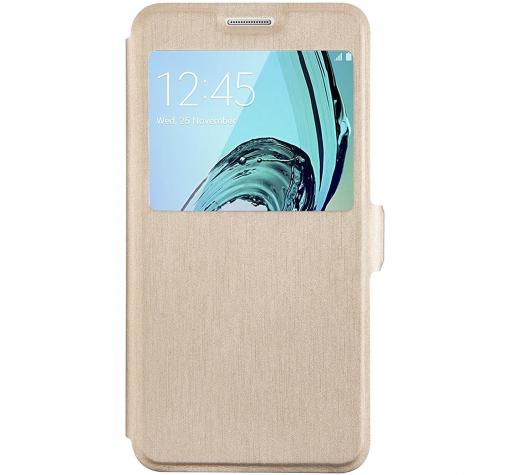 Кожен калъф Flip тефтер S-View със стойка за Samsung Galaxy A3 2017 A320 - златист