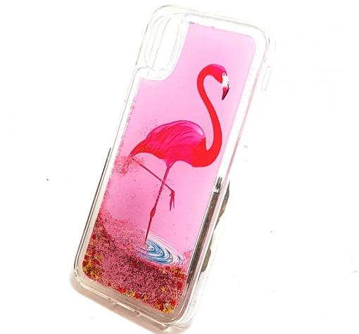 Луксозен твърд гръб 3D за Apple iPhone X - Flamingo / розов брокат със звездички — снимка 2