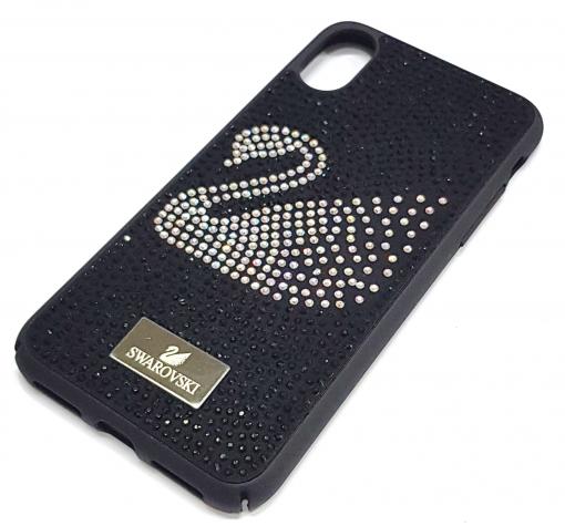 Луксозен твърд гръб Swarovski за Apple iPhone X - черен / Swan — снимка 2