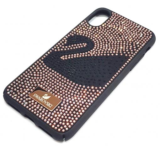 Луксозен твърд гръб Swarovski за Apple iPhone X - черен / Rose Gold камъни / Swan — снимка 2