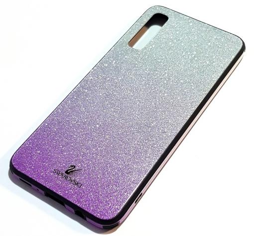 Луксозен твърд гръб Swarovski за Samsung Galaxy A70 - преливащ брокат / сребристо и лилаво